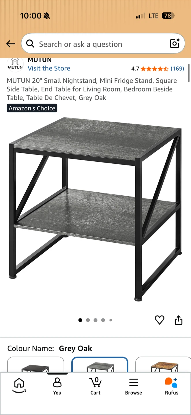 20 Inch Small Nightstand - Grey Oak