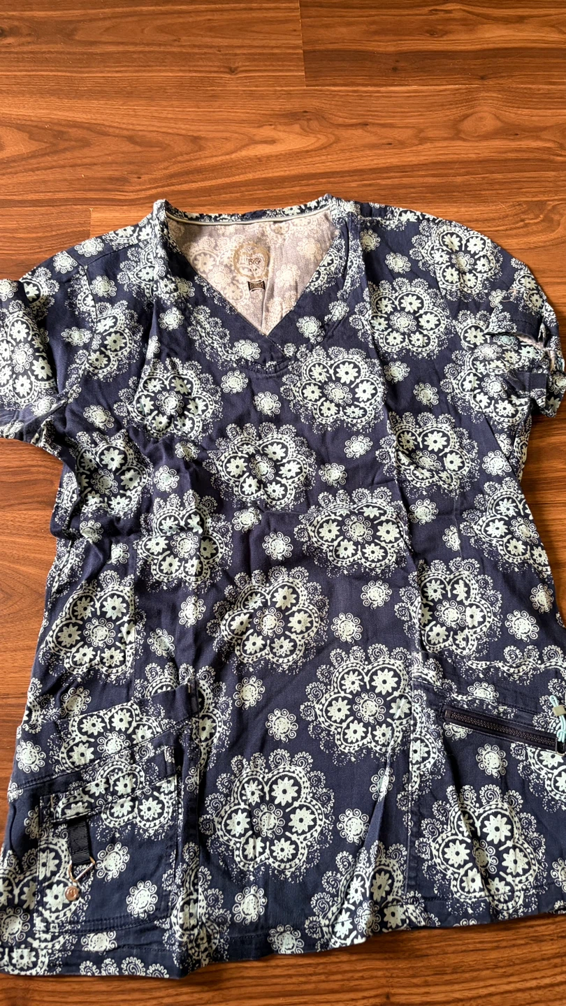 Tooniforms by Disney Scrub Top - Navy Floral Pattern - photo 2
