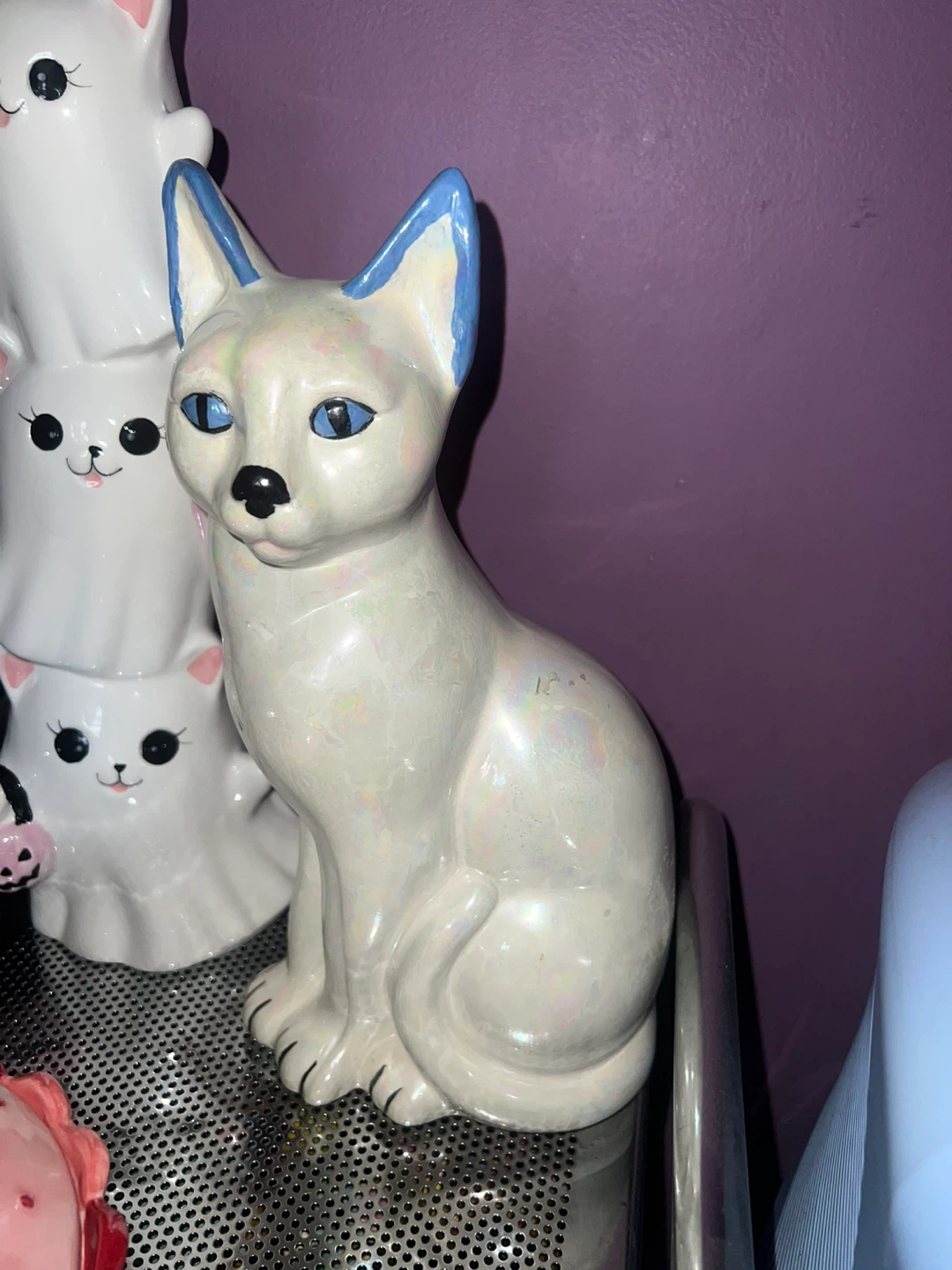Iridescent Ceramic Cat Figurine