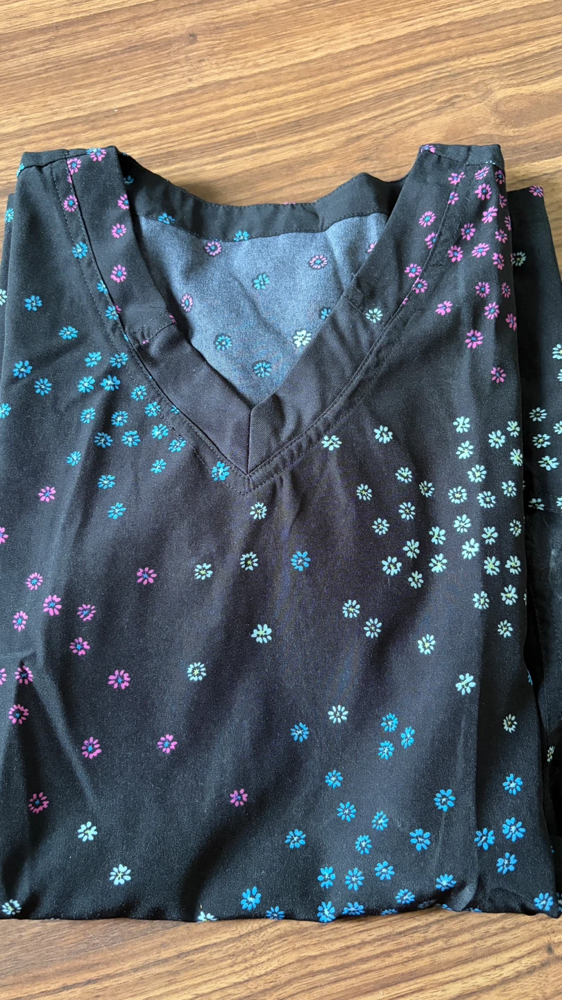 Black Floral Scrub Top