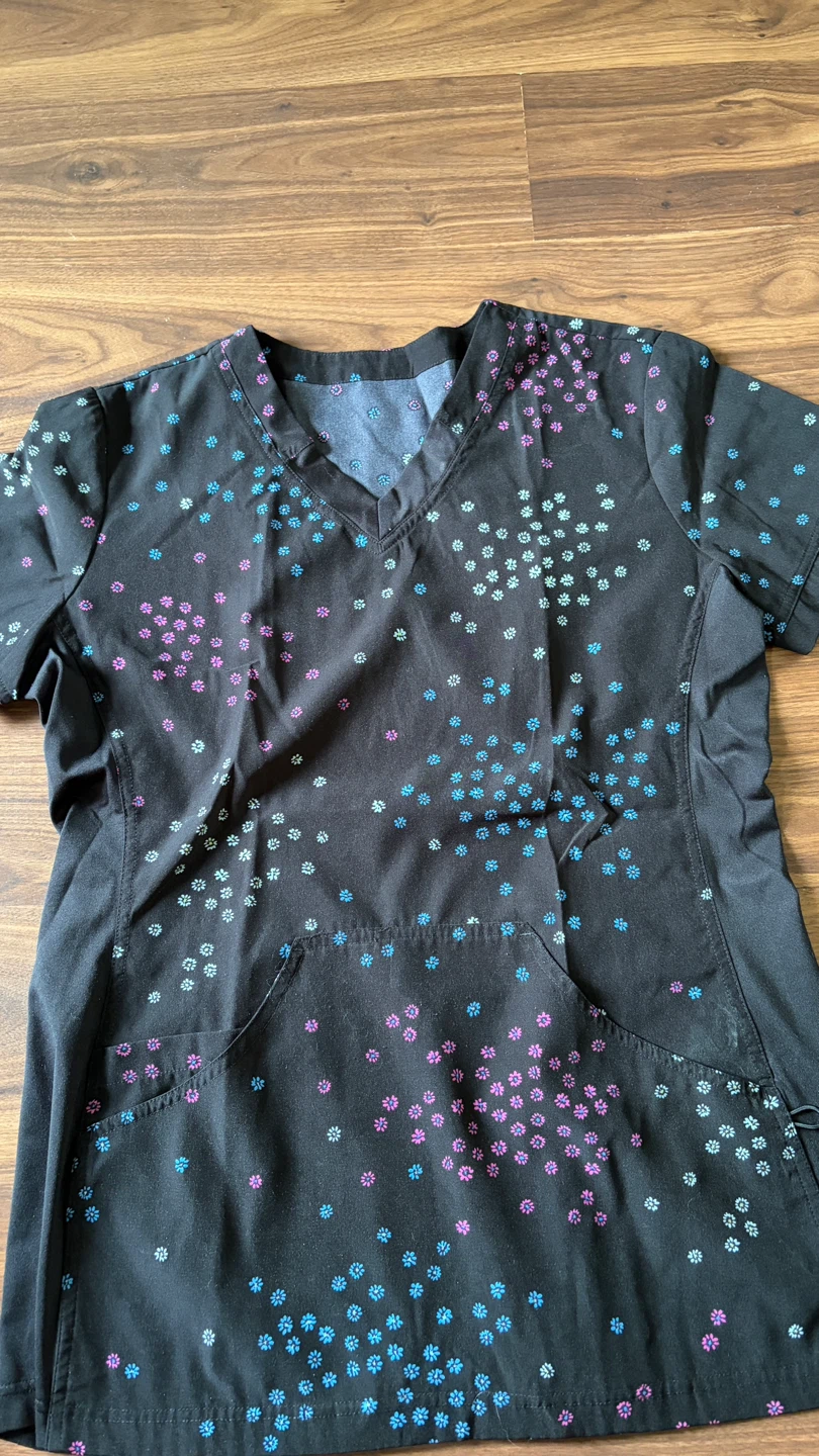 Black Floral Scrub Top - photo 2