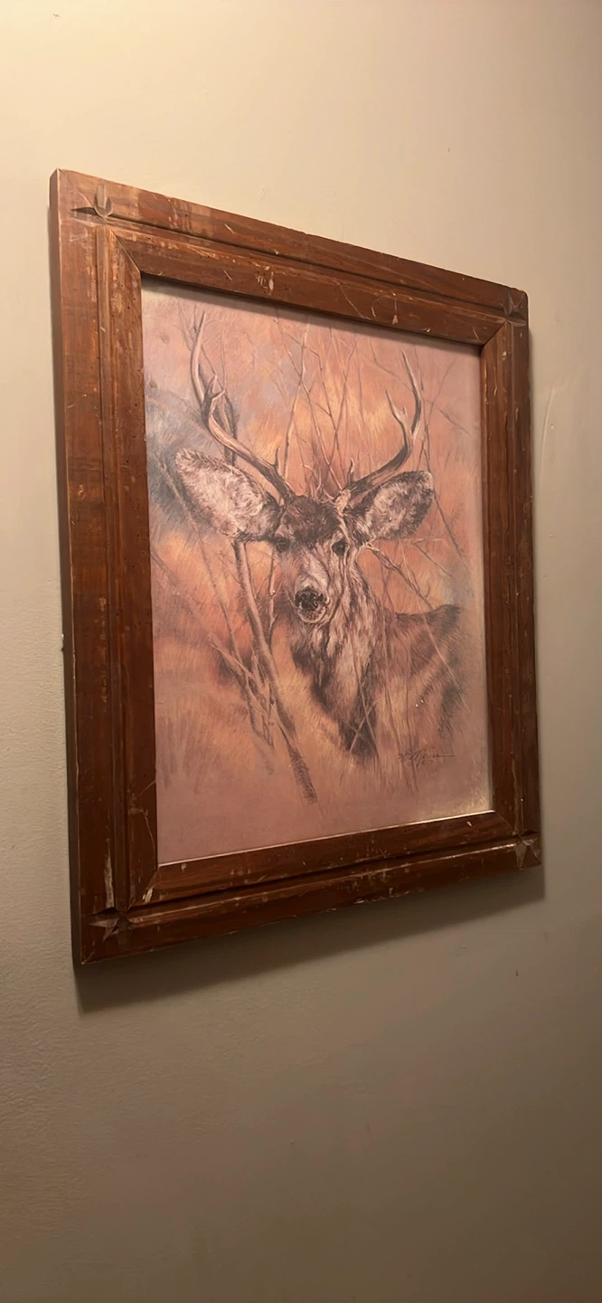 Vintage Framed Deer Print Wall Art