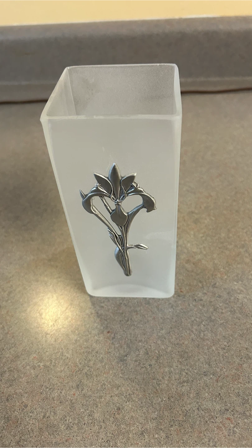 Frosted Glass Vase with Floral Embellishment