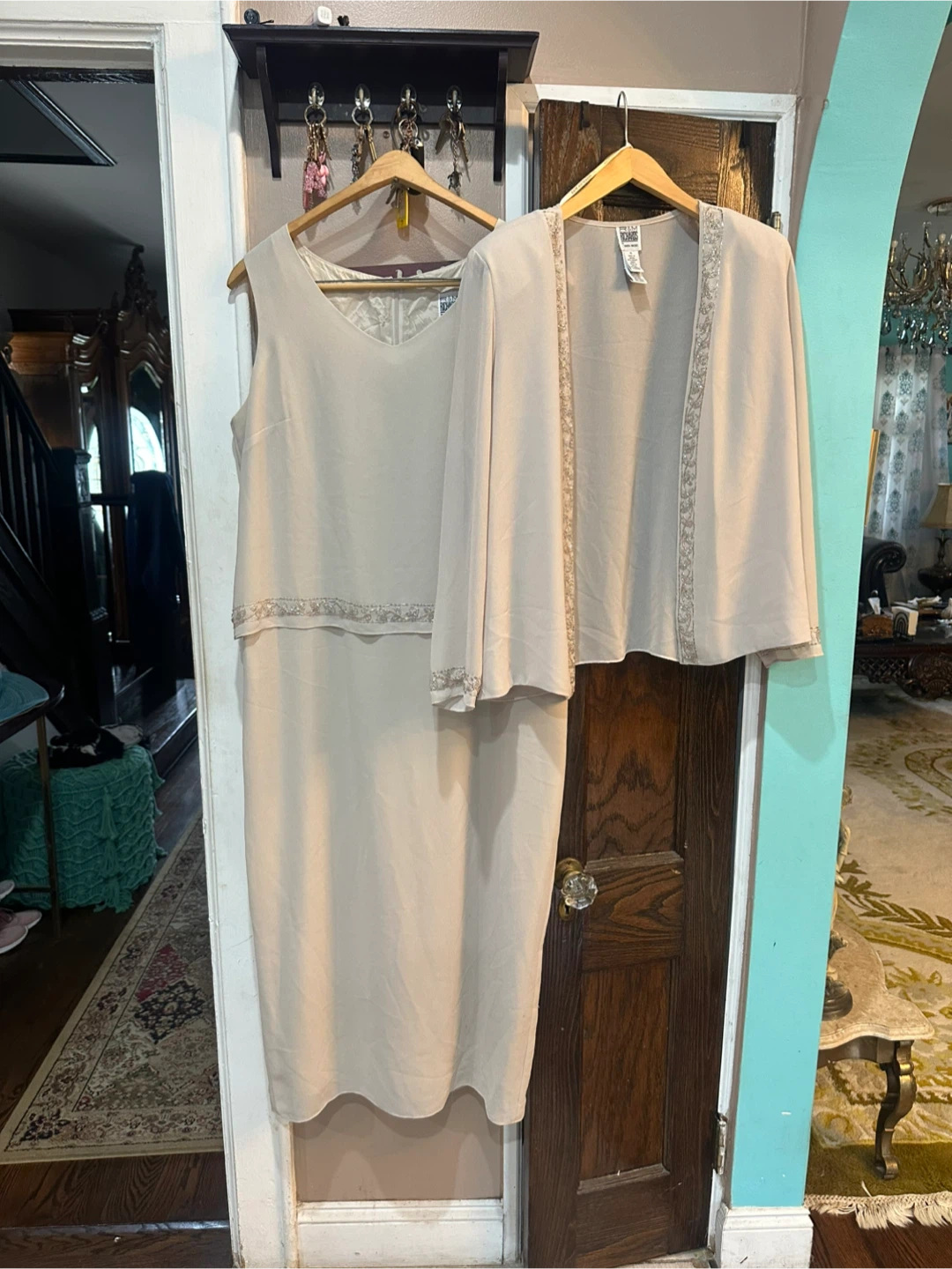 R&M Richards Cream Dress and Matching Jacket with Sequins Trim