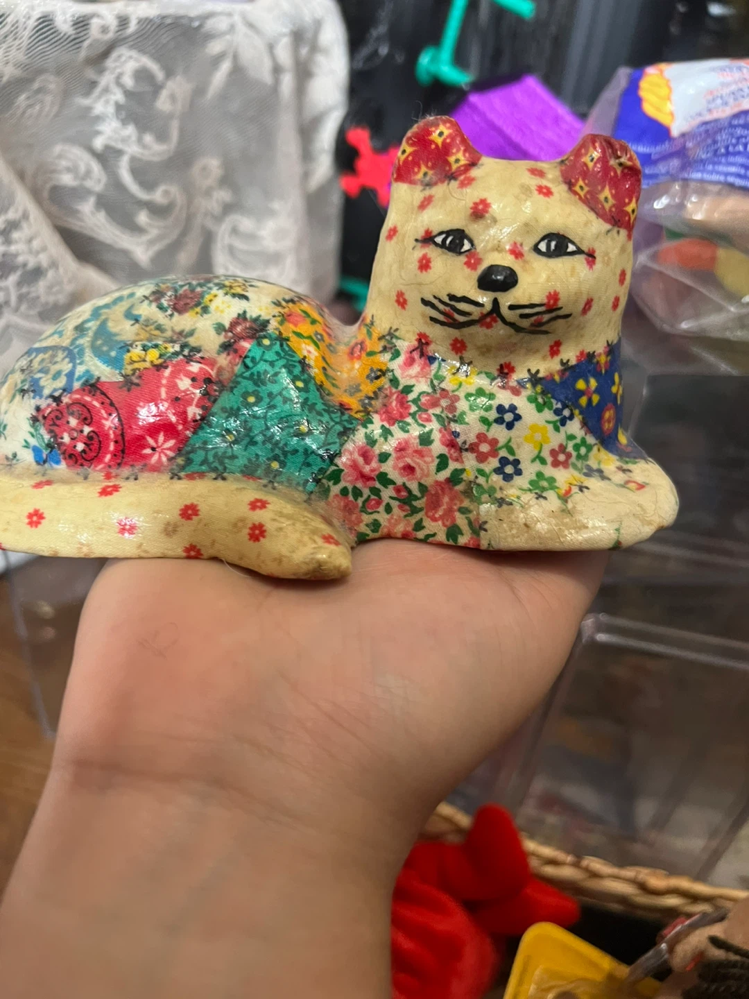 Decorative Floral Paper Mache Cat Figurine - photo 2