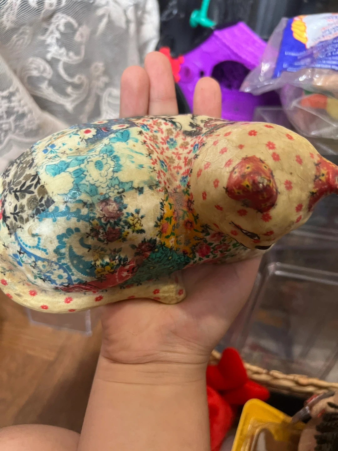 Decorative Floral Paper Mache Cat Figurine - photo 3