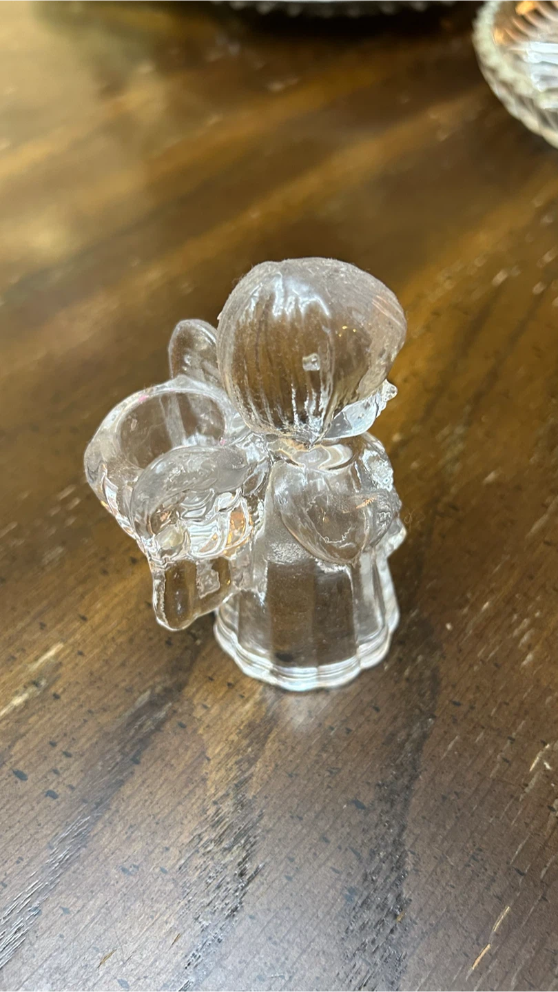 Clear Glass Angel Figurine Candle Holder