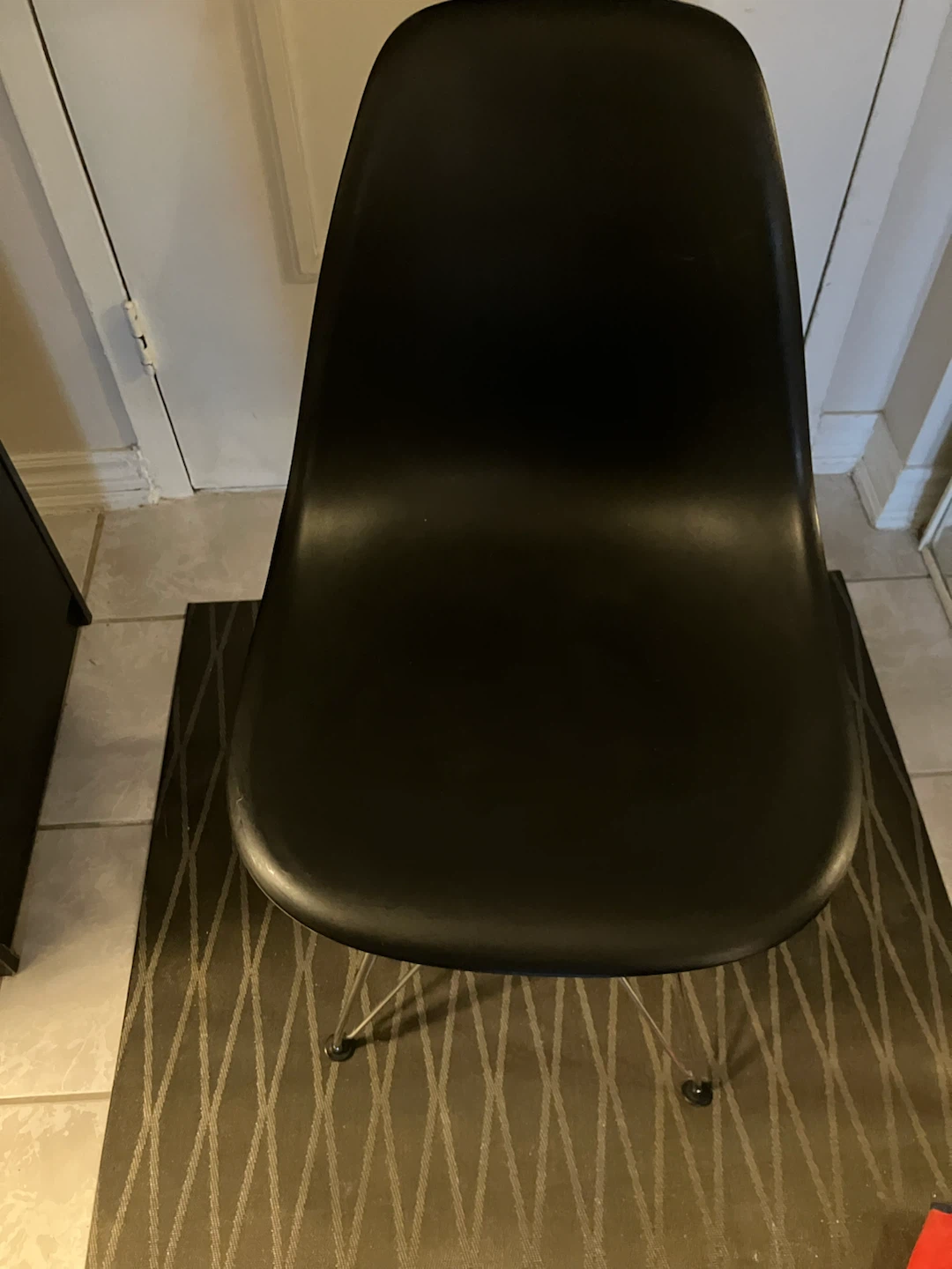 Eames style moulded plastic side chair with Eiffel base