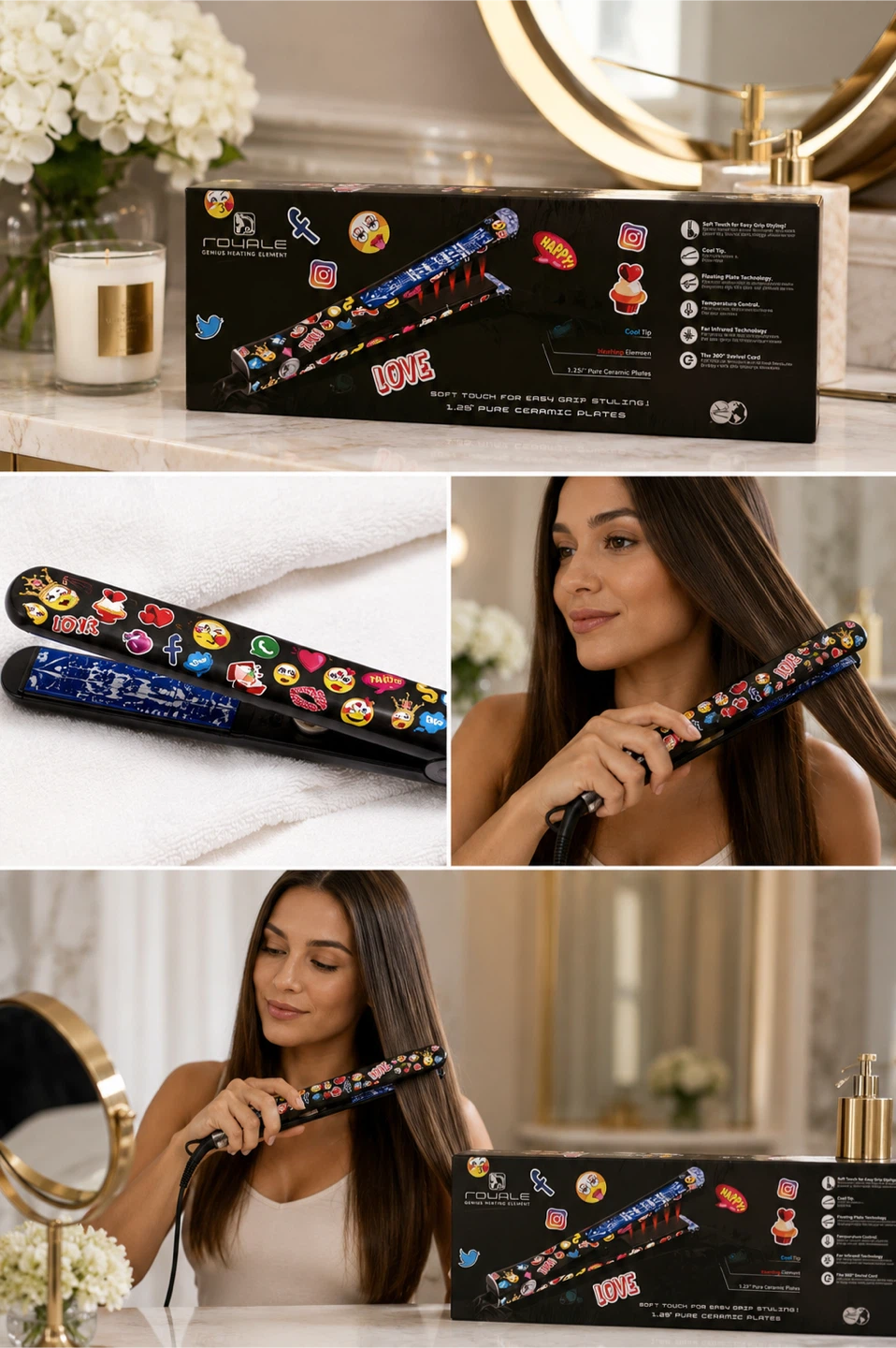 NEW Royale Ceramic Flat Iron Hair Straightener – Sealed