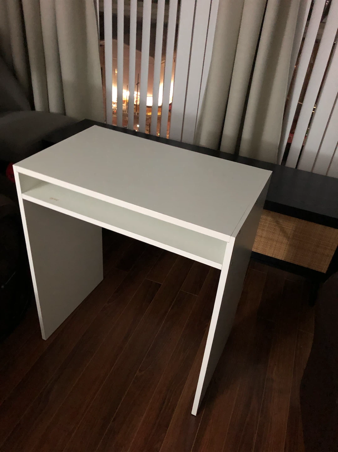 White low desk with shelf