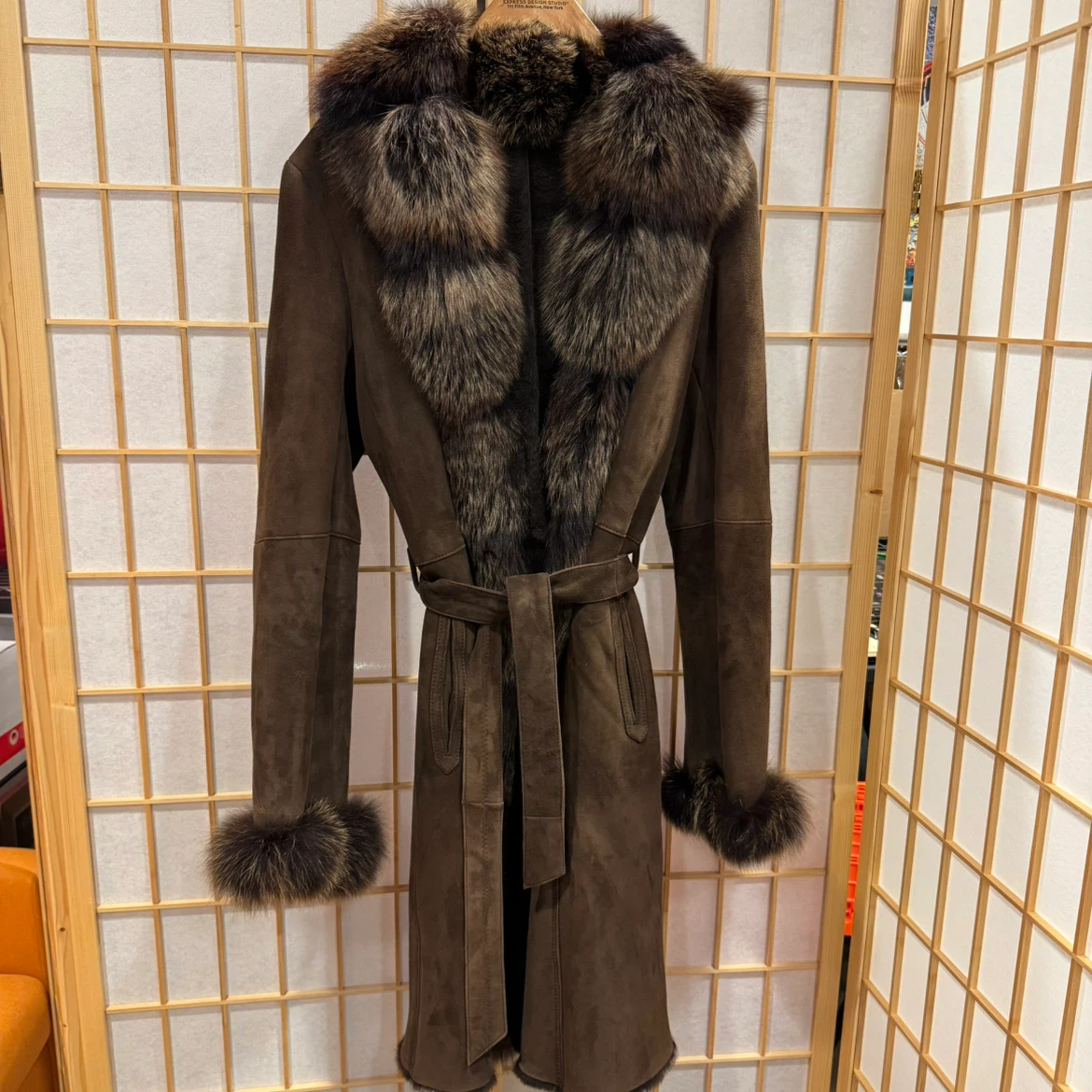 Belle Fare Brown Suede and REAL Fur Coat