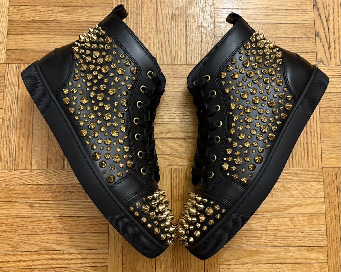 Christian Louboutin Calfskin Louis Gold Spikes Flat