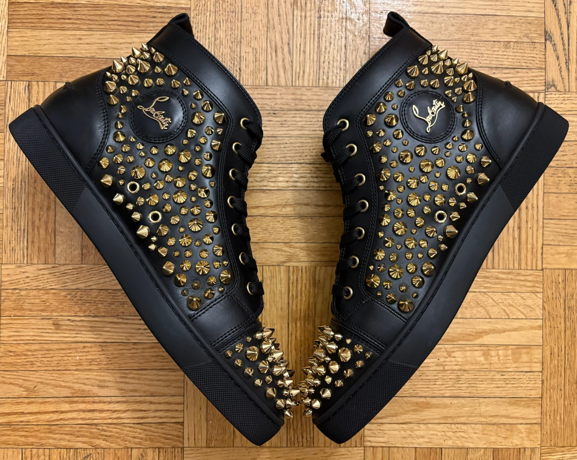Christian Louboutin Calfskin Louis Gold Spikes Flat - photo 2