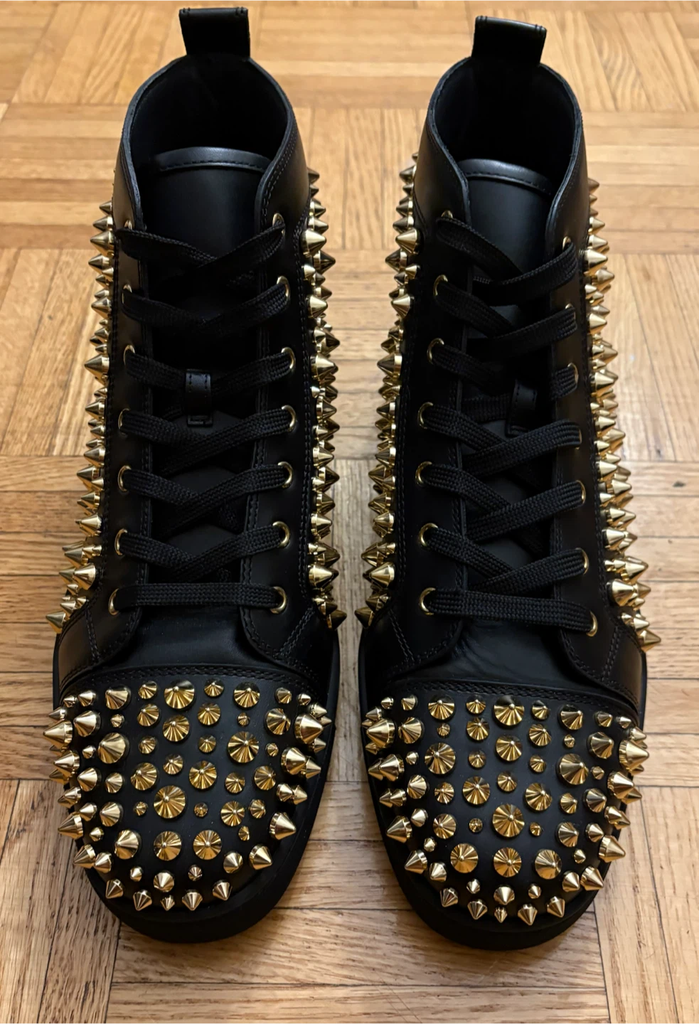 Christian Louboutin Calfskin Louis Gold Spikes Flat - photo 3