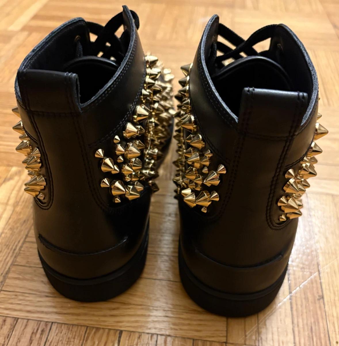 Christian Louboutin Calfskin Louis Gold Spikes Flat - photo 4