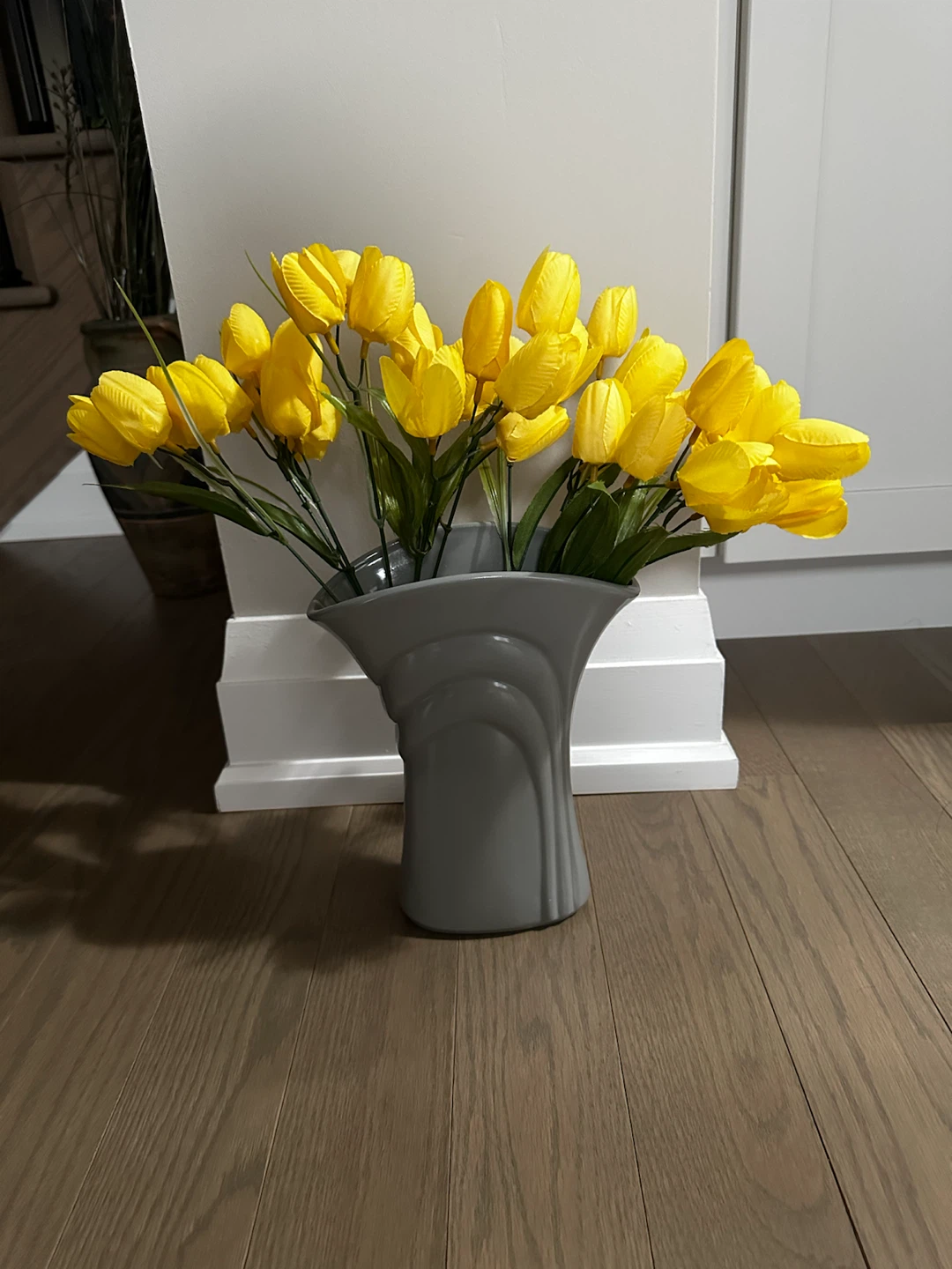 Yellow Tulips in Grey Vase