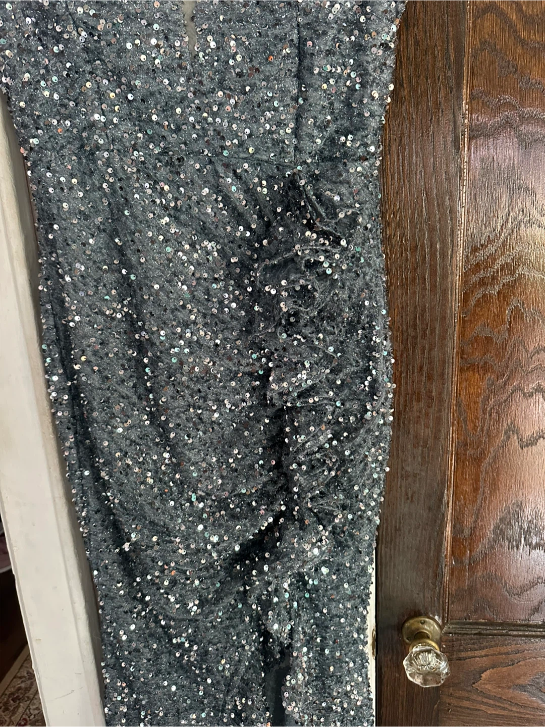 Gray Sequined Off-the-Shoulder Formal Dress - photo 3