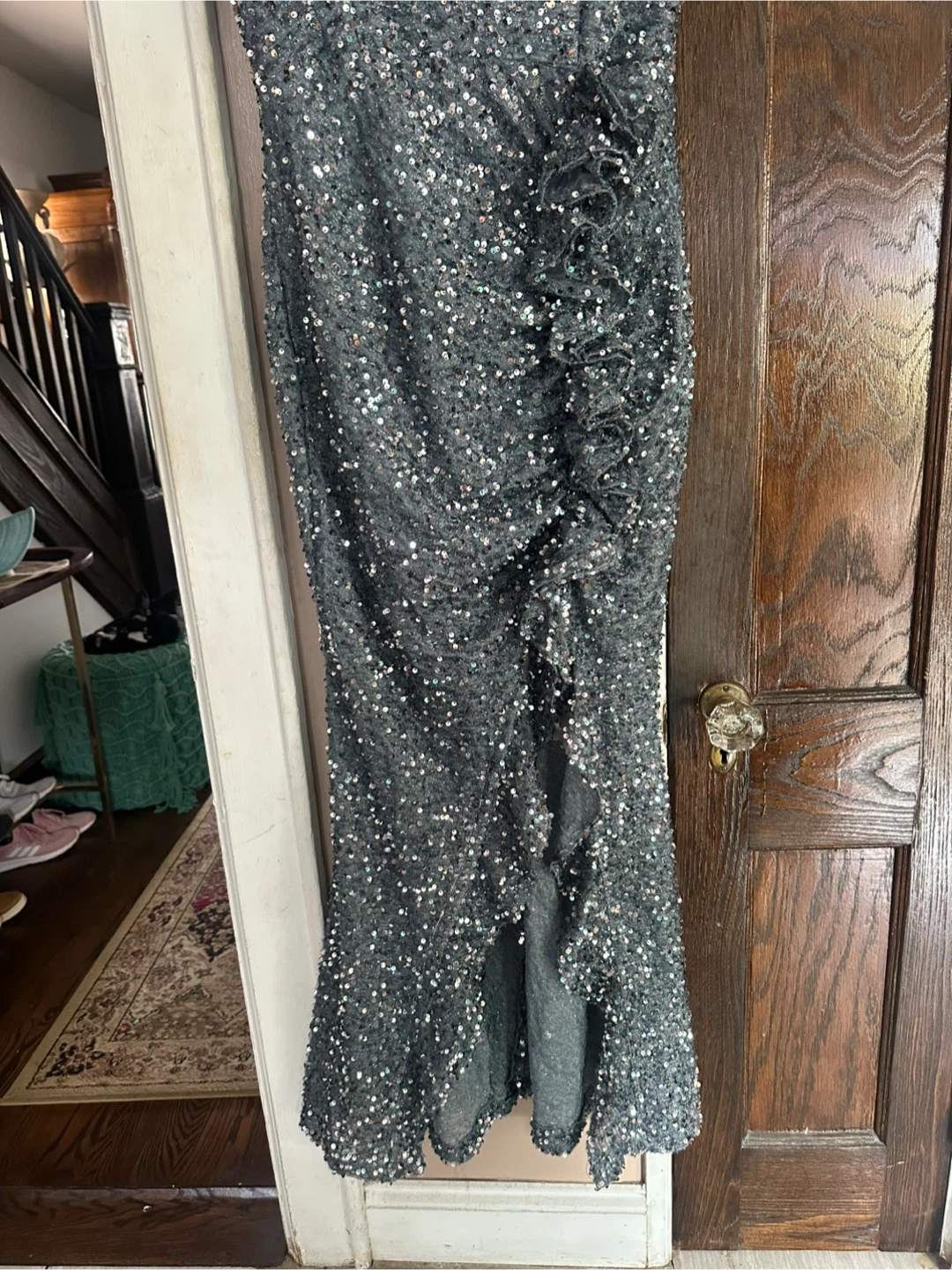 Gray Sequined Off-the-Shoulder Formal Dress - photo 4