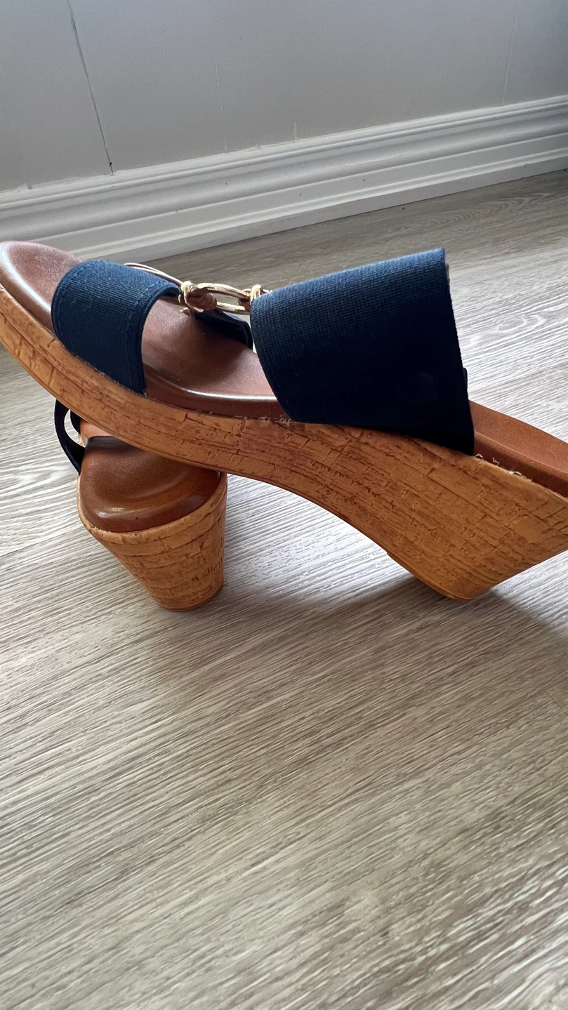 Navy and Tan Wedge Sandals Size 7 - photo 2