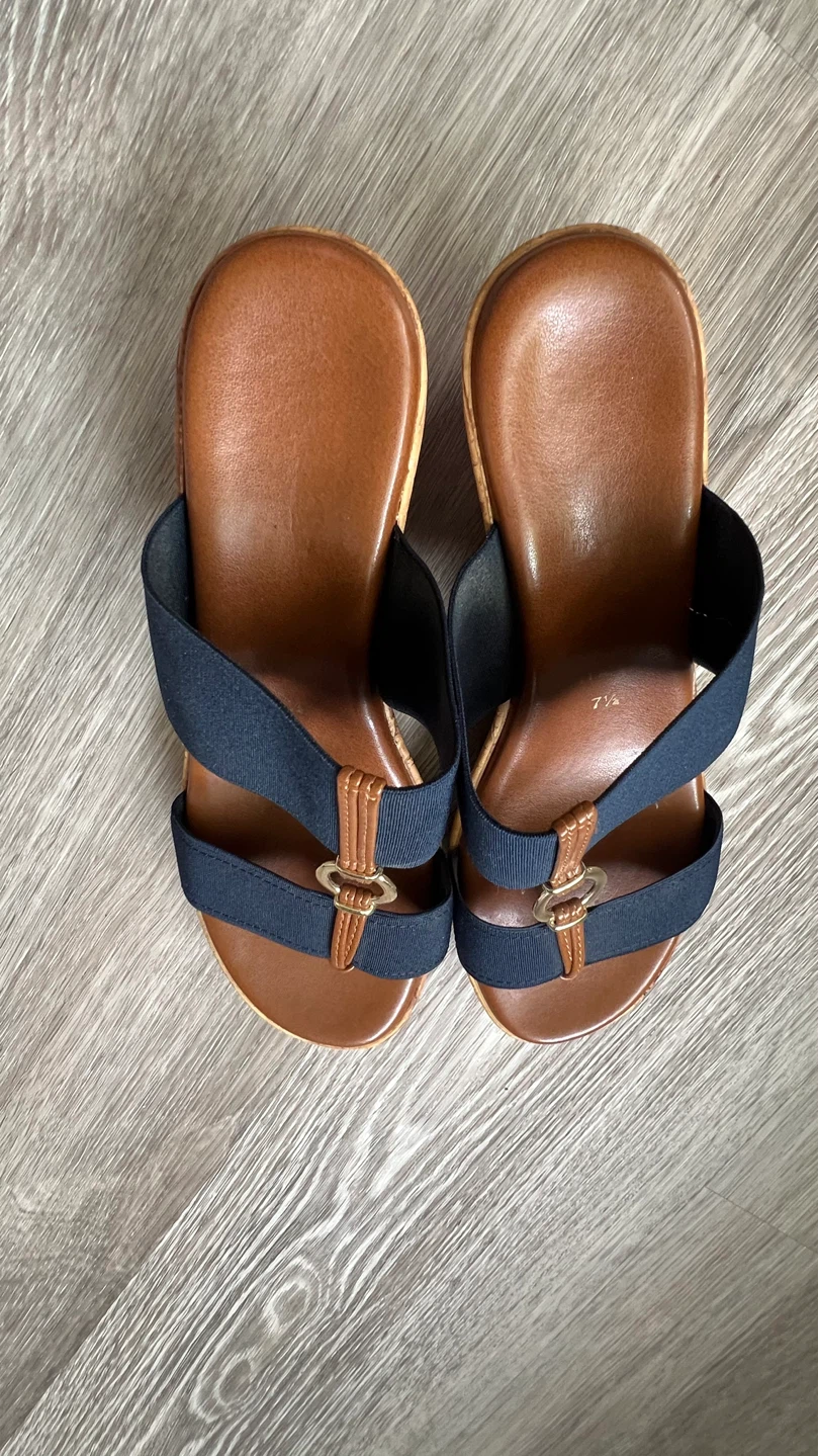 Navy and Tan Wedge Sandals Size 7 - photo 5