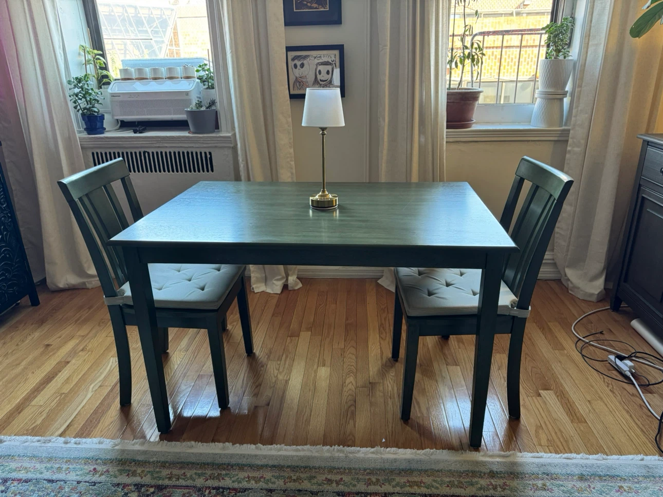 Green Wood Dining Table and 2 Chairs Set