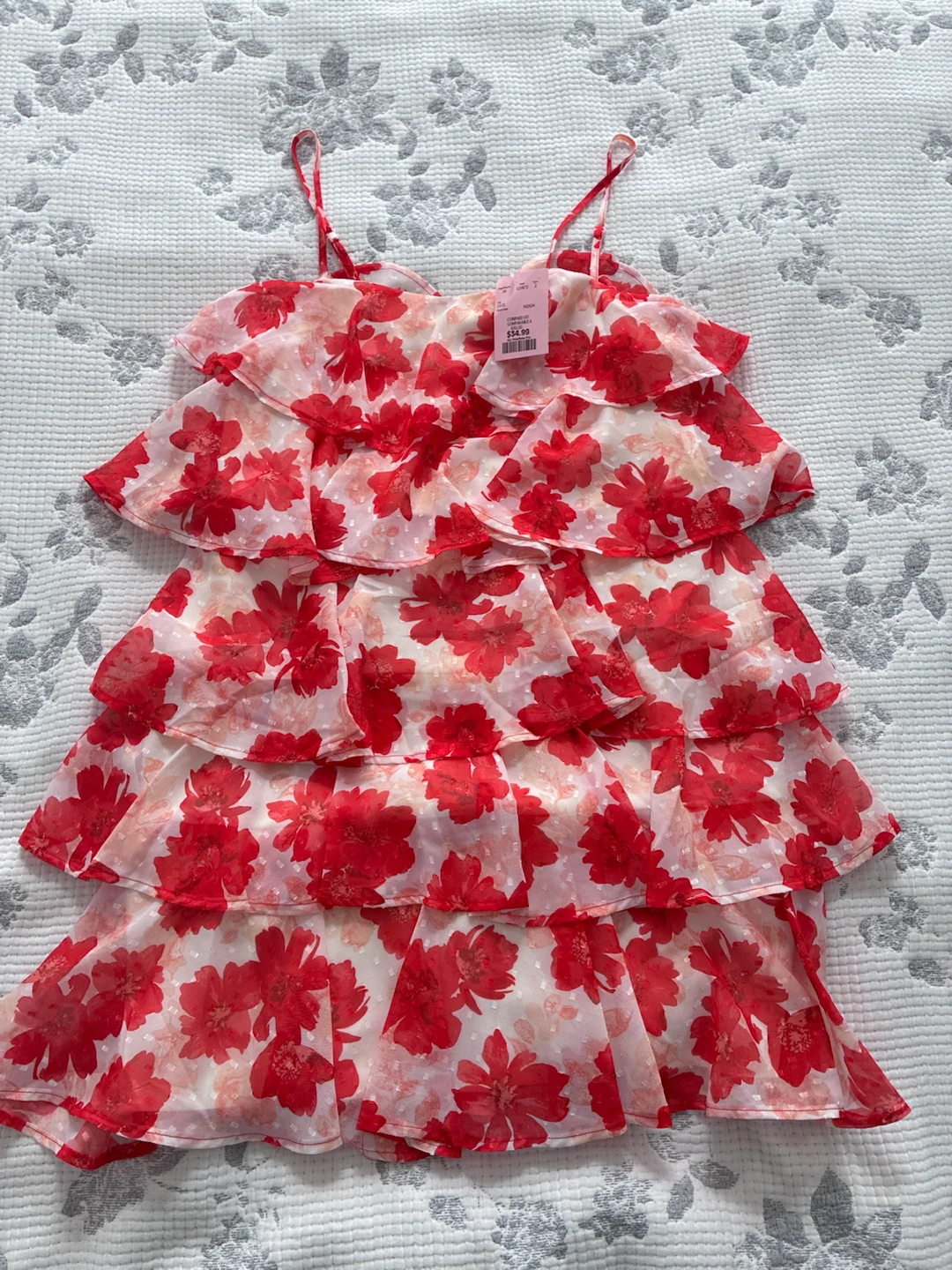Red Floral Ruffle Dress