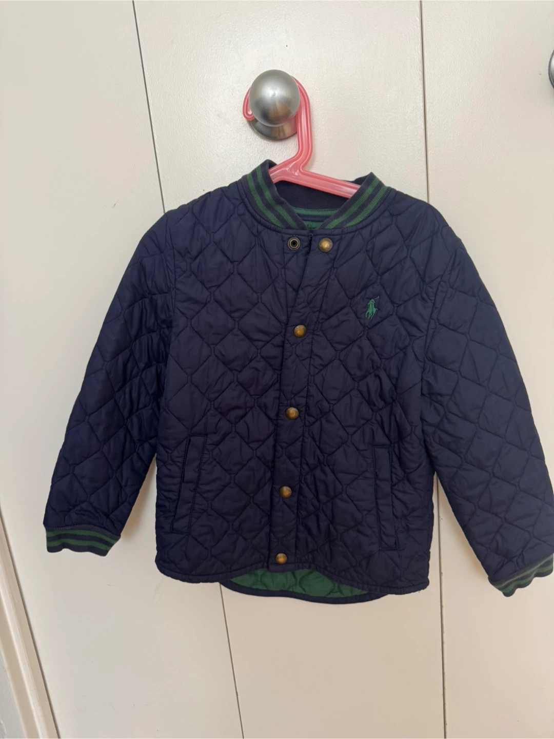 Navy Quilted Jacket with Green Trim - photo 2