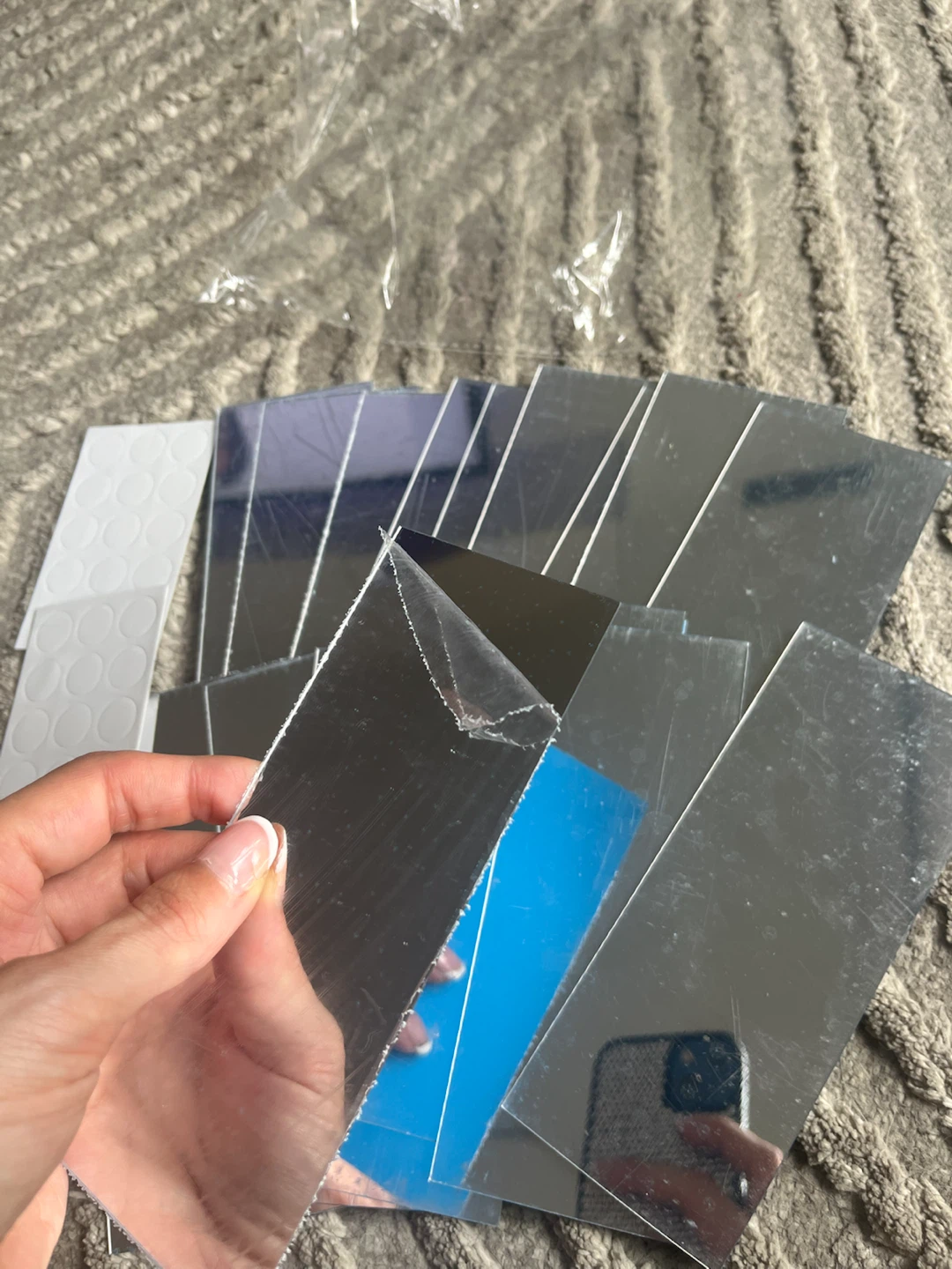 Set of 18 Adhesive Mirror Wall Tiles with protective film