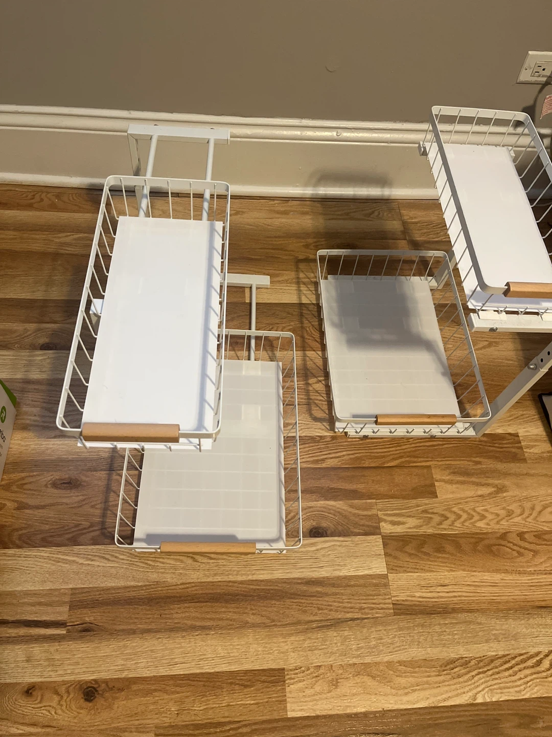 2 White Stackable Storage Baskets with Wood Handles - photo 2