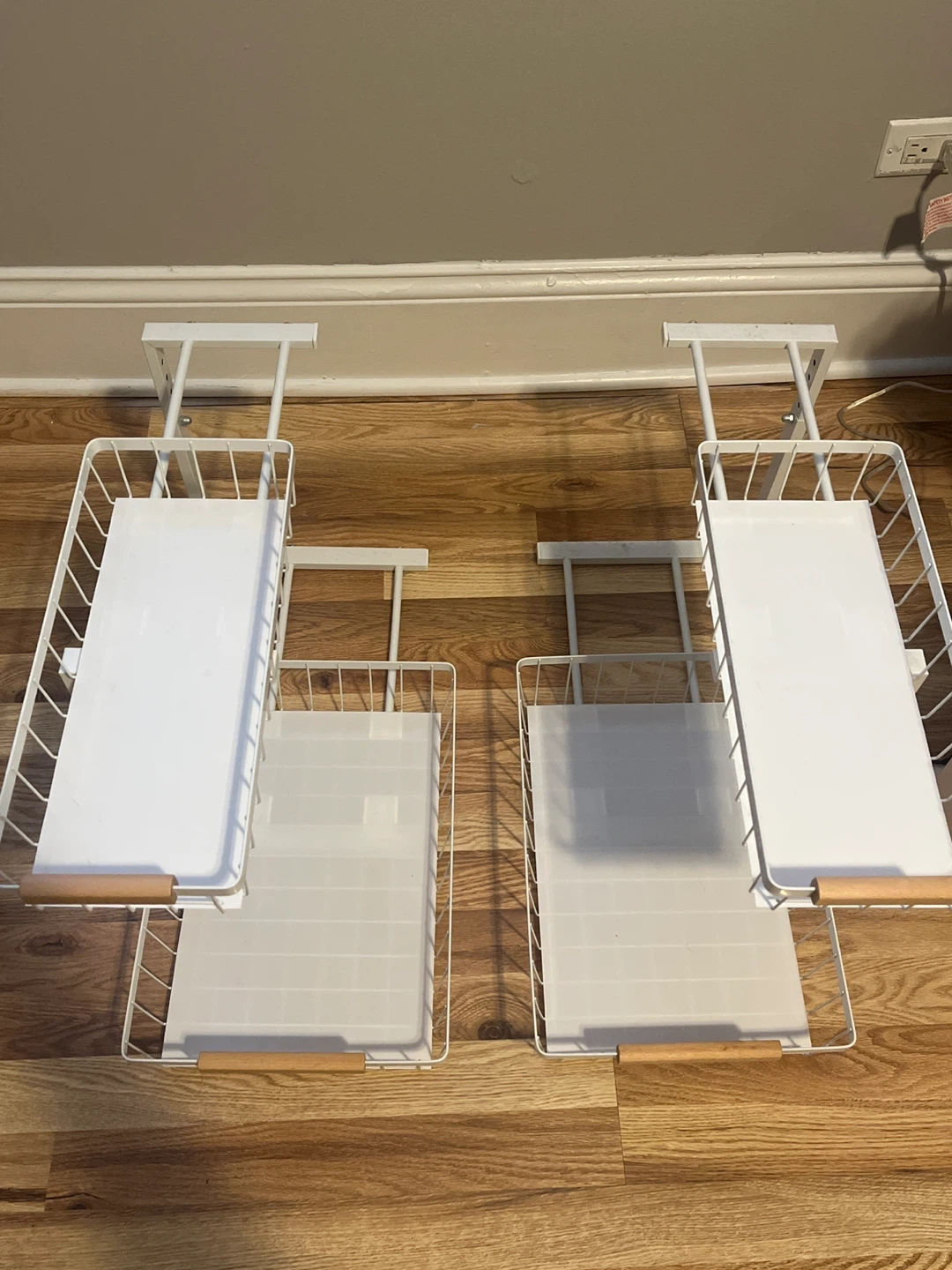 2 White Stackable Storage Baskets with Wood Handles - photo 3
