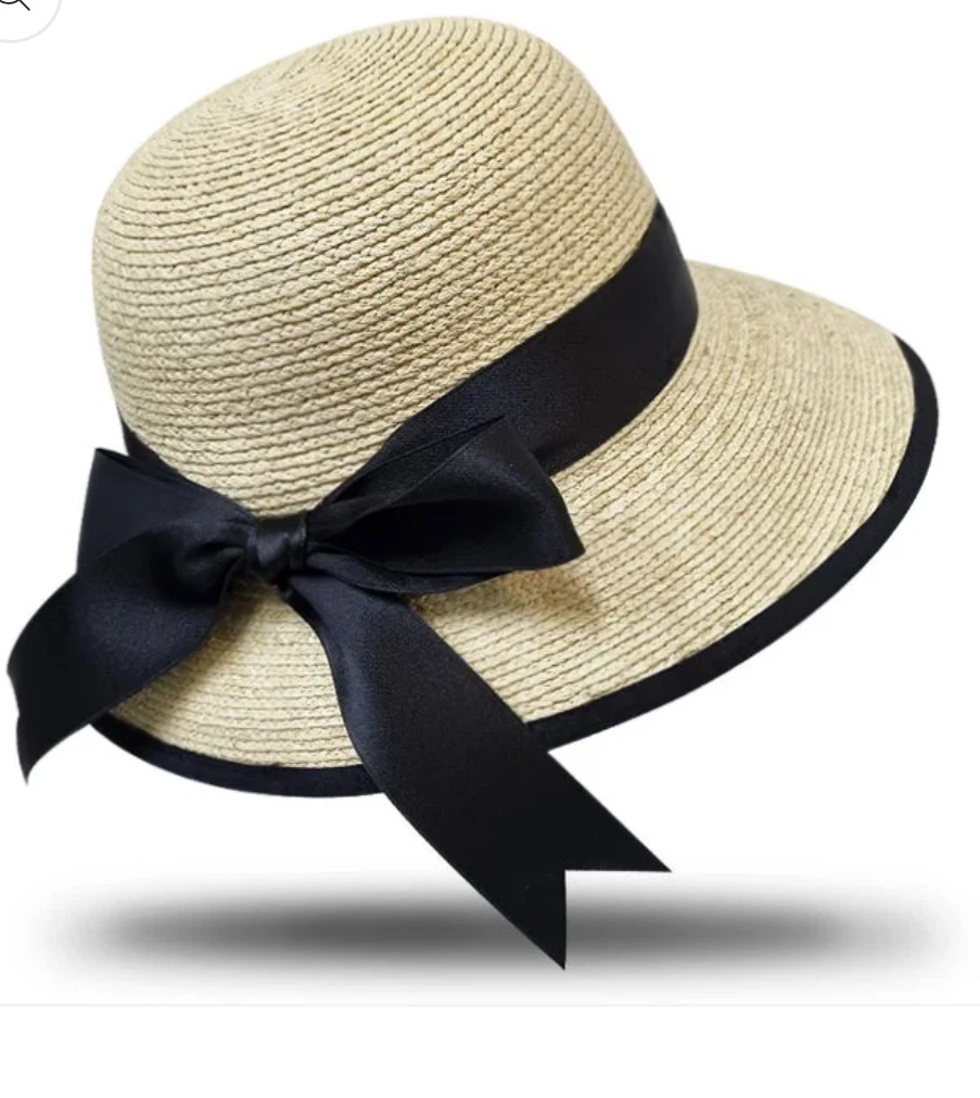 Sun Hat with Black Ribbon Bow