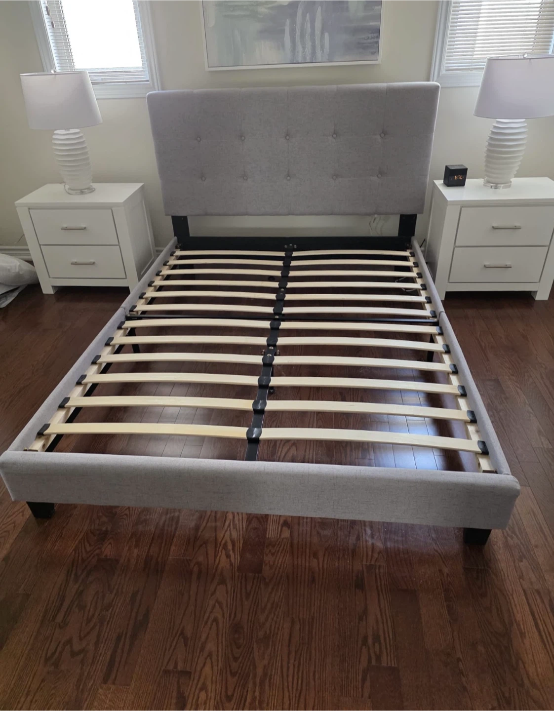 Queen Grey Upholstered Bed Frame with Headboard