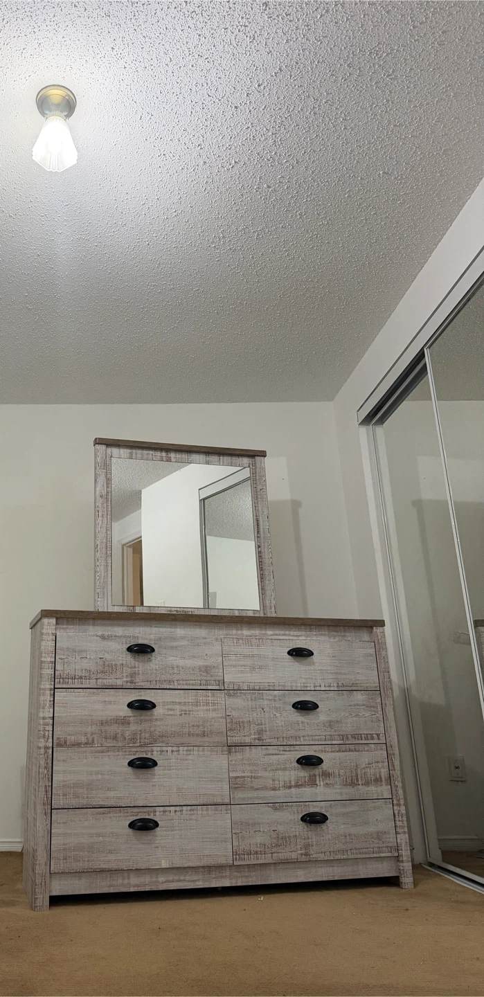 Distressed Wood Dresser with Mirror
