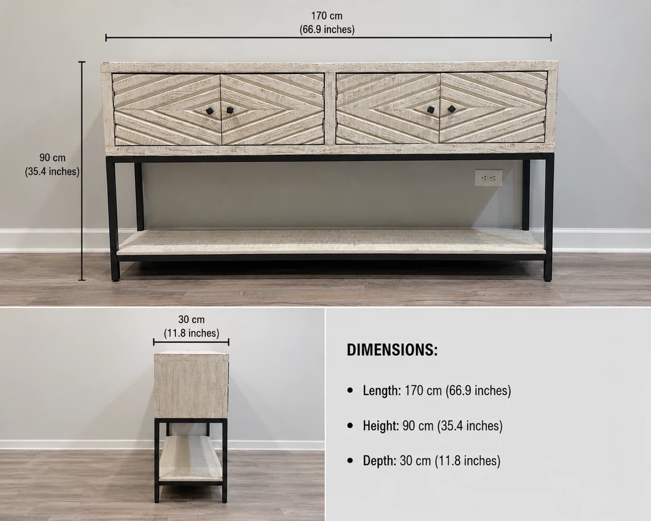 Wood Console Table with 4 Doors and Shelf