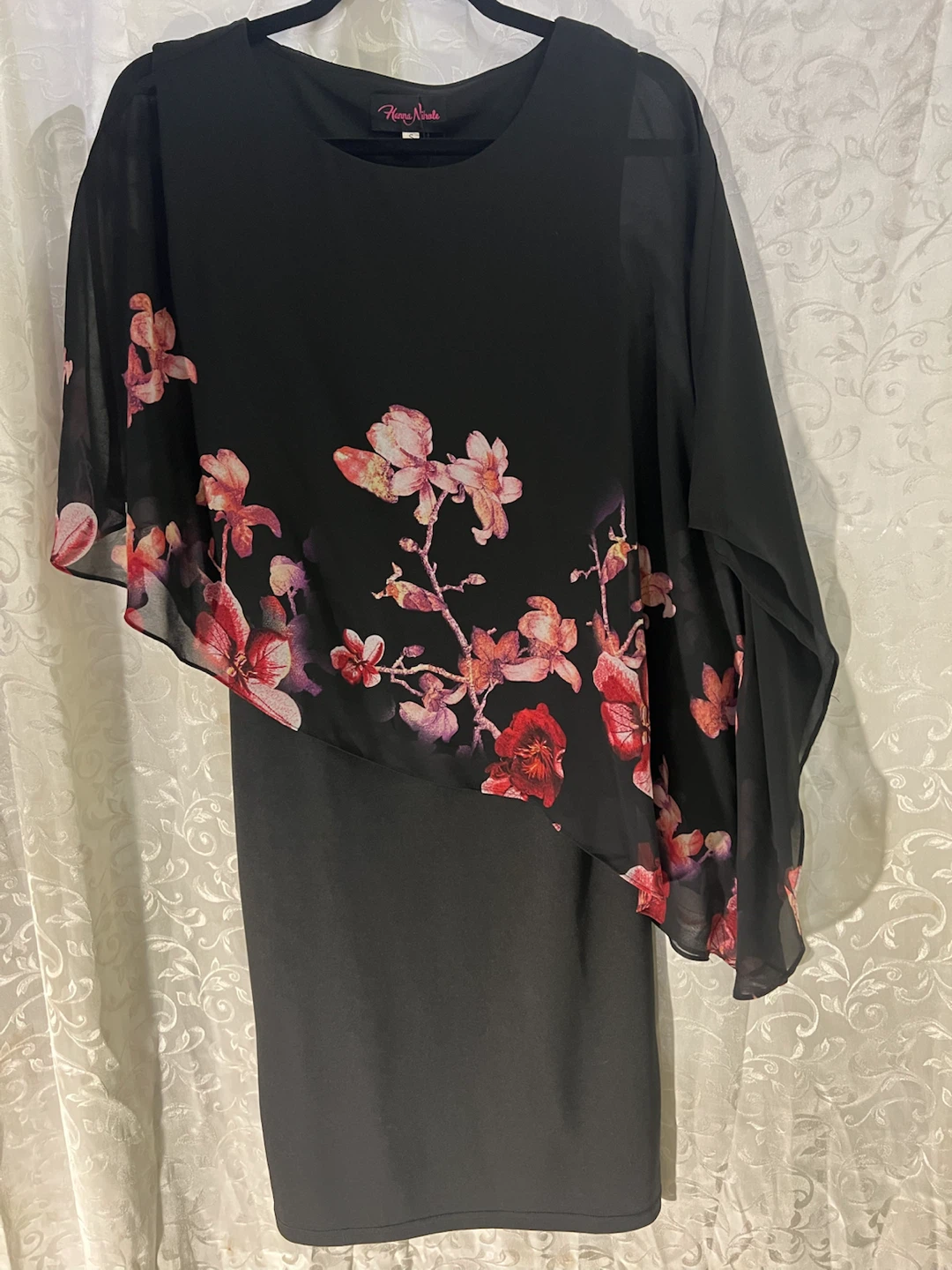 Hanna Nikole Black Floral Cape Dress