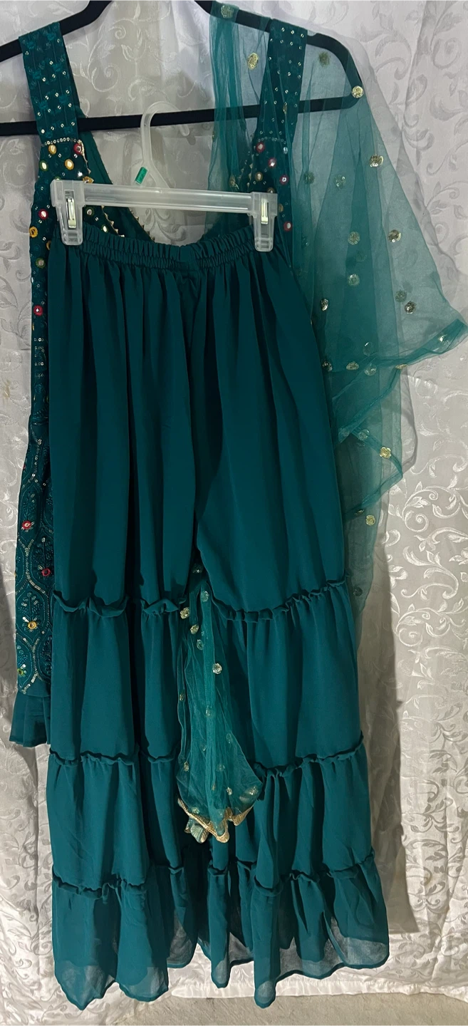 Teal Embroidered Three-Piece Sharara Set - photo 2