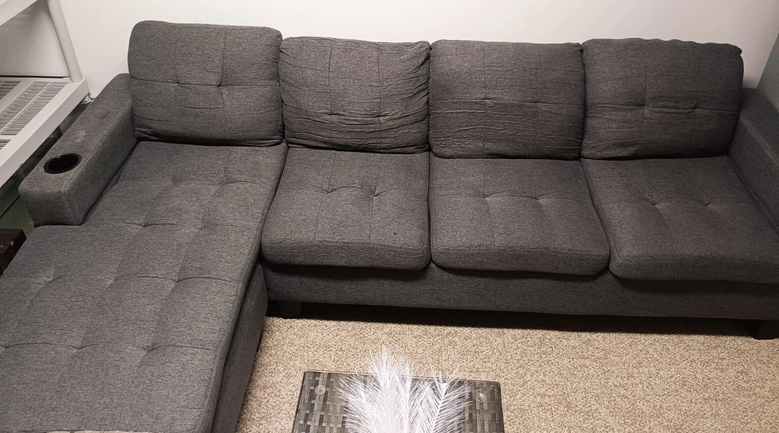 Grey Sectional Sofa with Cup Holder