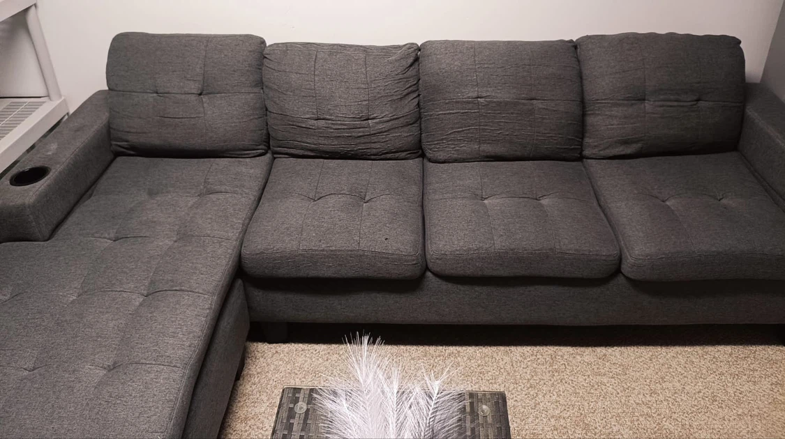 Grey Sectional Sofa with Cup Holder - photo 2