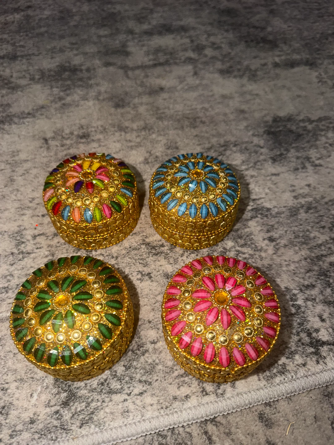 Set of 4 Decorative Gold Trinket Boxes