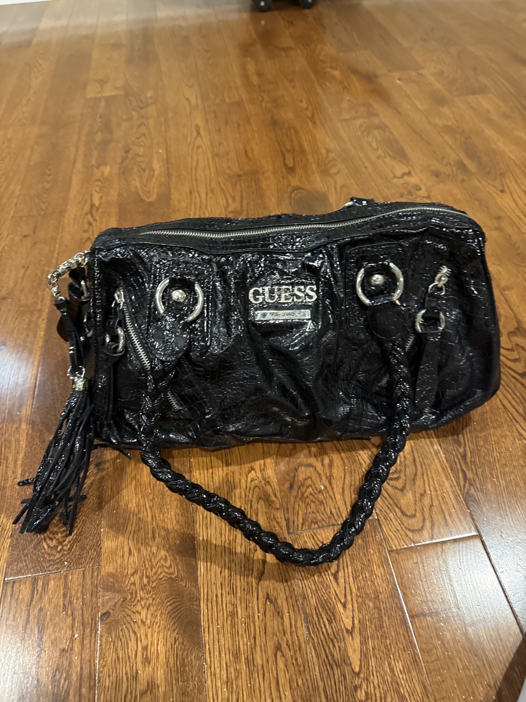 Guess Black Patent Leather Tote Bag