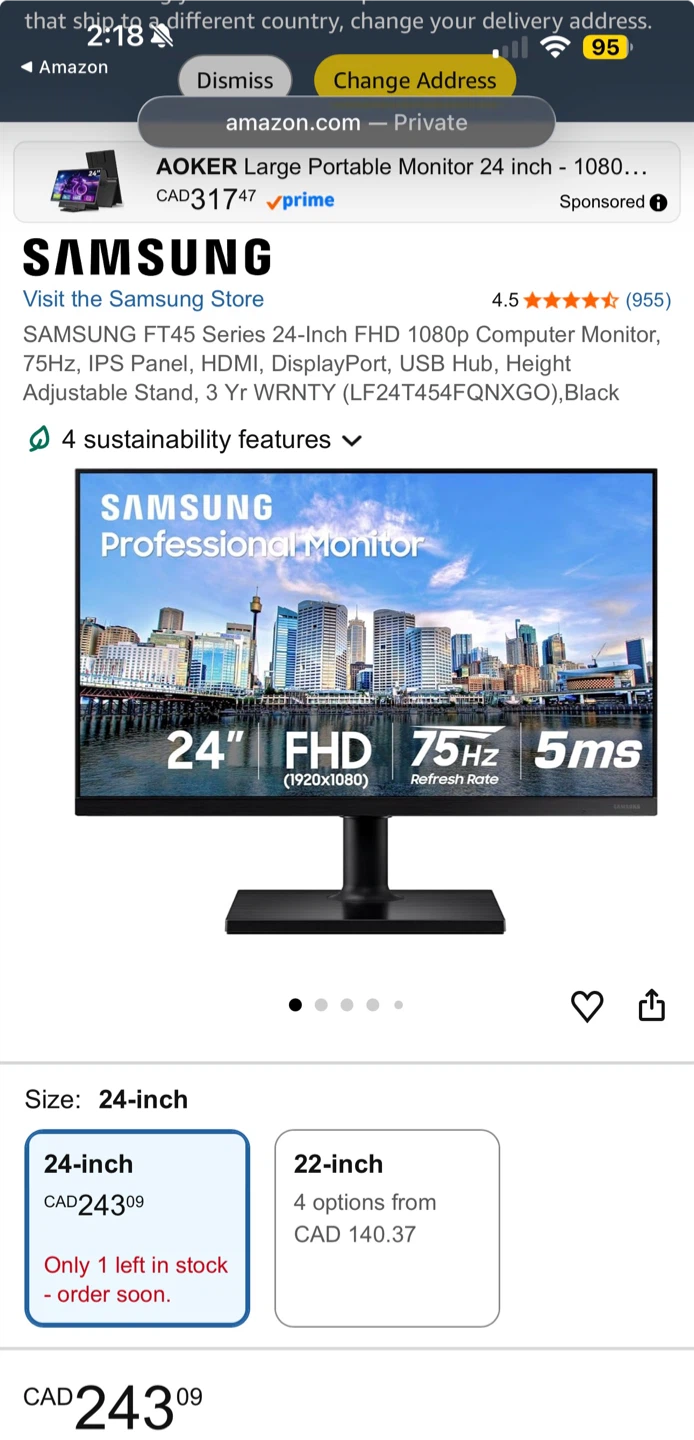 Samsung FT45 Series 24-Inch FHD 1080p Computer Monitor