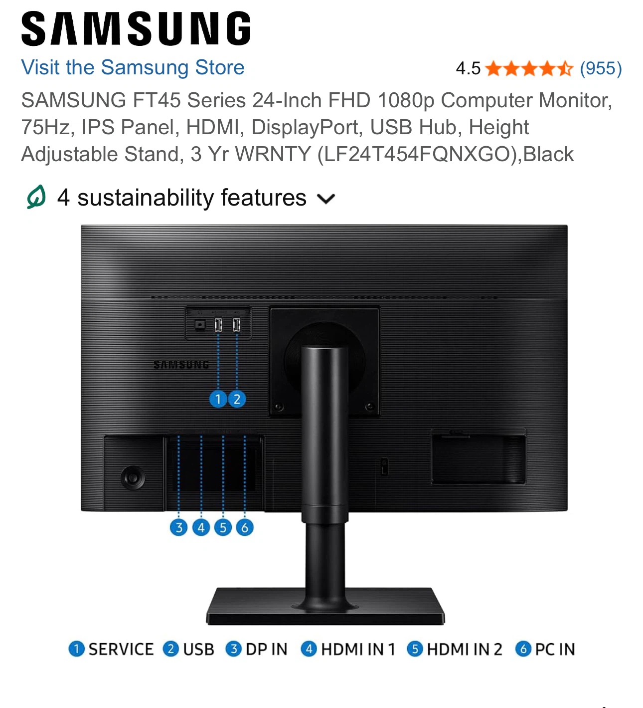 Samsung FT45 Series 24-Inch FHD 1080p Computer Monitor - photo 2