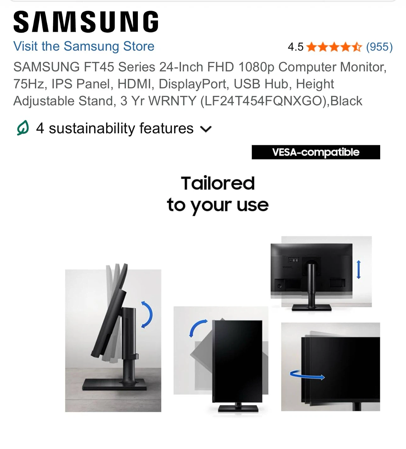 Samsung FT45 Series 24-Inch FHD 1080p Computer Monitor - photo 3