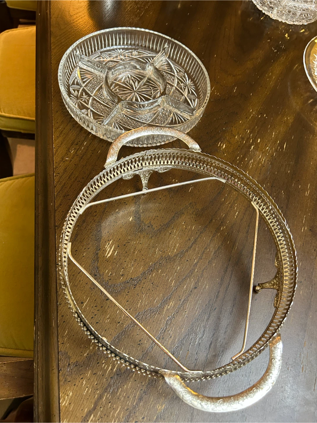 Crystal divided serving tray with silver plate handles - photo 2