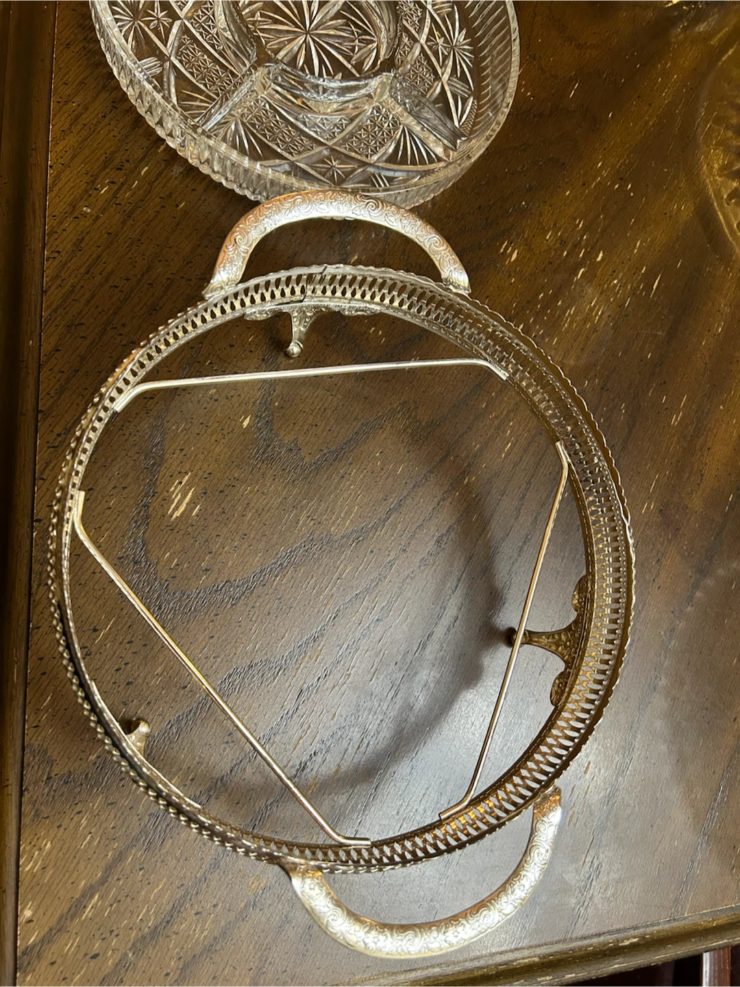 Crystal divided serving tray with silver plate handles - photo 3
