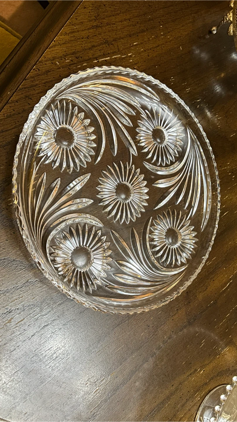 Antique Heavy Crystal Serving Platter