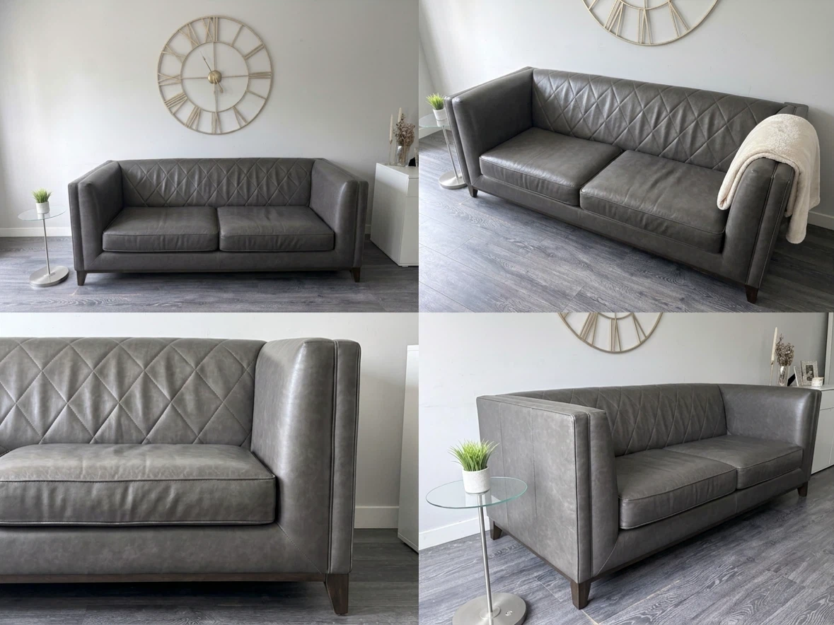 Grey faux leather 3 seater couch | Free delivery - photo 2