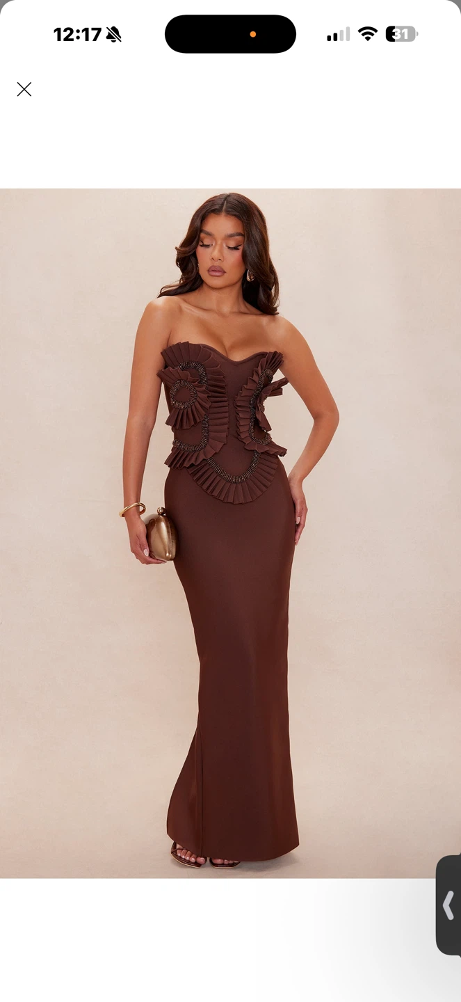 Chocolate gas Brown Ruffled Strapless Maxi Dress - photo 2
