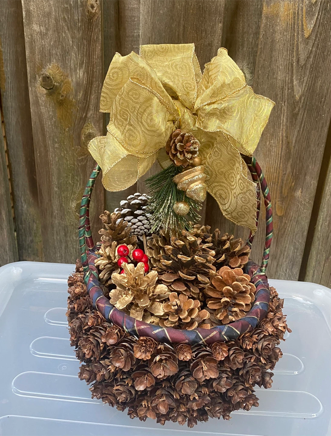 Pine Cone Decorative Vintage Basket, Christmas Decor