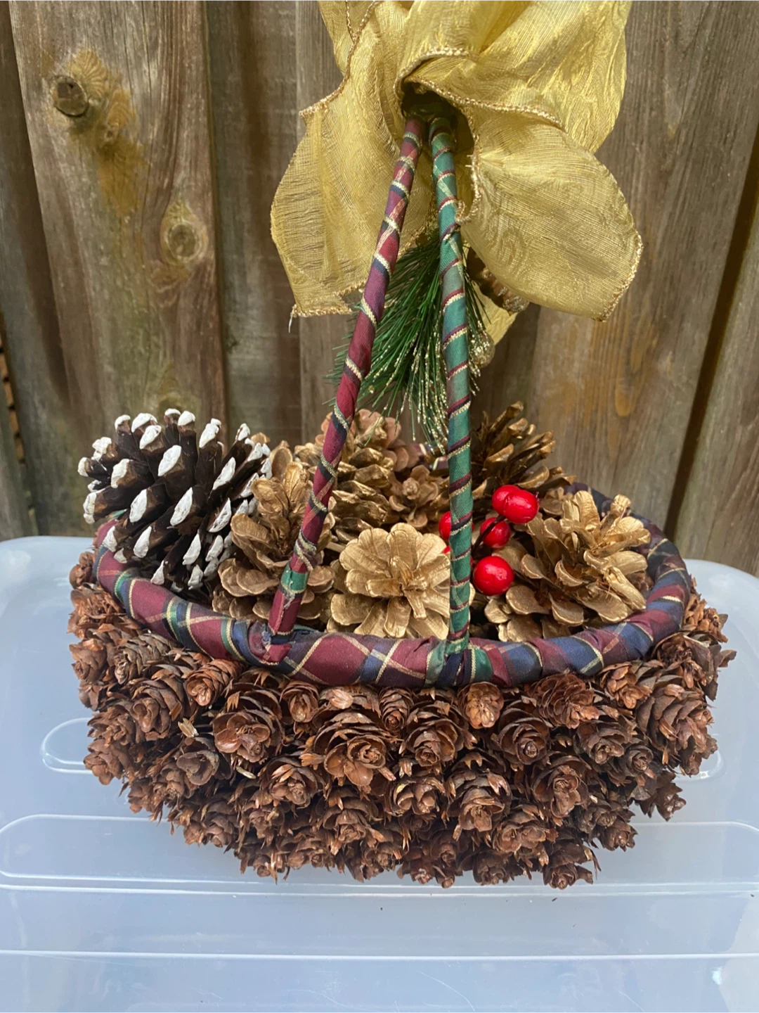 Pine Cone Decorative Vintage Basket, Christmas Decor - photo 2